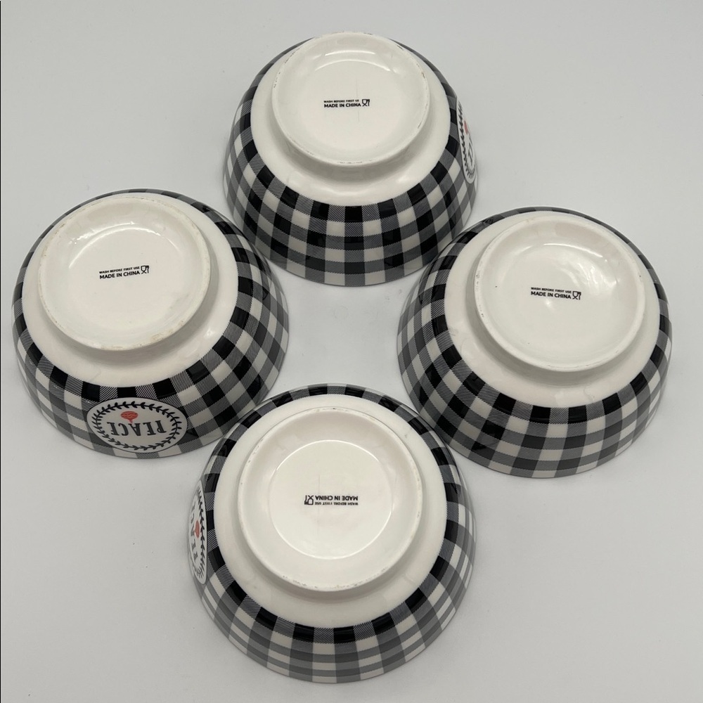 Christmas Holiday "Peace" Bowls 5.5" Diameter Black & White Checked (Set of 4) - Picture 7 of 12